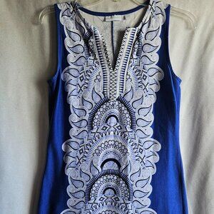 New York & Company Dress, size small. Blue with a white and black paisley print.